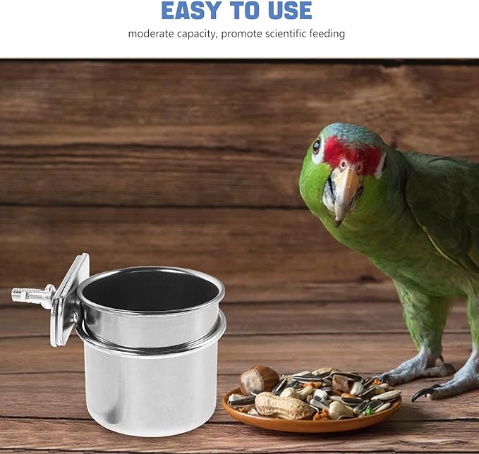 Stainless Steel Parrot Feeding Bowls with Clamp Holder, Cage Hanging Coop Cups 4.4cm 5.5cm for Budgie Cockatiel Bird Cage Accessories