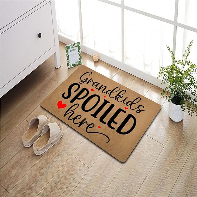 Funny Welcome Doormat (23.7 in X 15.6 in) Anti-Slip Rubber Back Entrance Way Indoor Front Porch Decor Rugs House Warming Gift (Grandkids Spoiled Here)