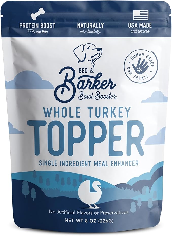 Beg & Barker Turkey Dog Food Toppers for Picky Eaters (8 Ounce, Pack of 1) - Bowl Booster with Whole Turkey - Premium Meal Mixers for Dogs - Single Ingredient, Human Grade, Grain Free