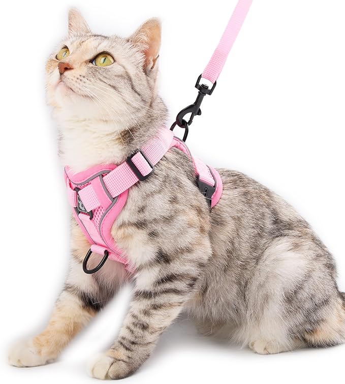 Cat Harness and Leash Set Escape Proof Tactical Medium Kitten Harness Emotional Support Cat Vest, Pink, M
