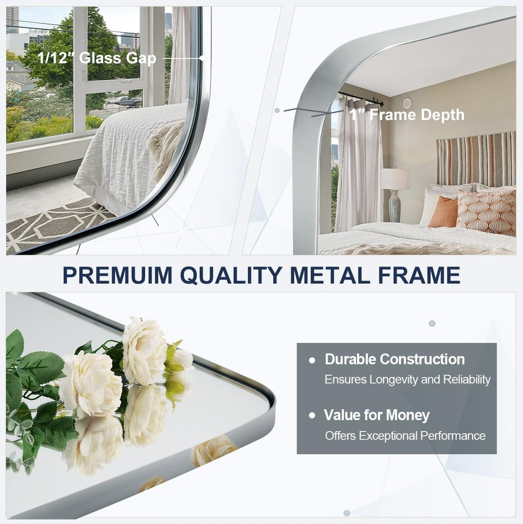 ANDY STAR Chrome Oblong Mirror, 36x48 Inch Polished Chrome Oval Mirror for Bathroom with Stainless Steel Metal Frame, Wall Mouned for Bathroom, Living Room, Entryway