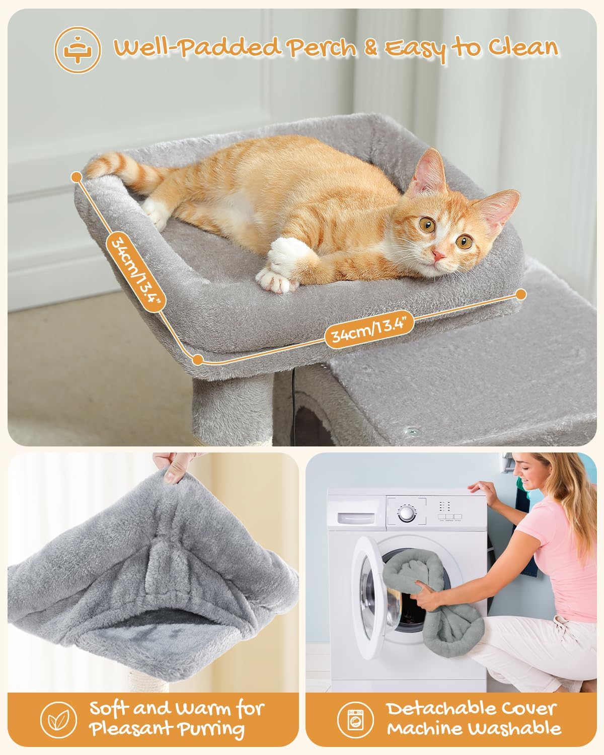 PAWZ Road Cat Tree, 30 Inches Cat Tower with Dual Condos for Indoor Cats, Plush Cat House with Padded Perch, Scratching Ramp and Posts and Replaceable Balls-Gray