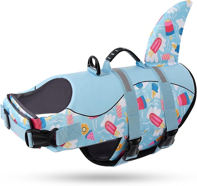 Shark Dog Life Vest for Swimming, Boating, Kayaking, Surfing, Canoeing - High Buoyant Dog Life Jacket, Ripstop High Flotation Swimsuit for Small, Medium, Large Dogs (Blue, XL)
