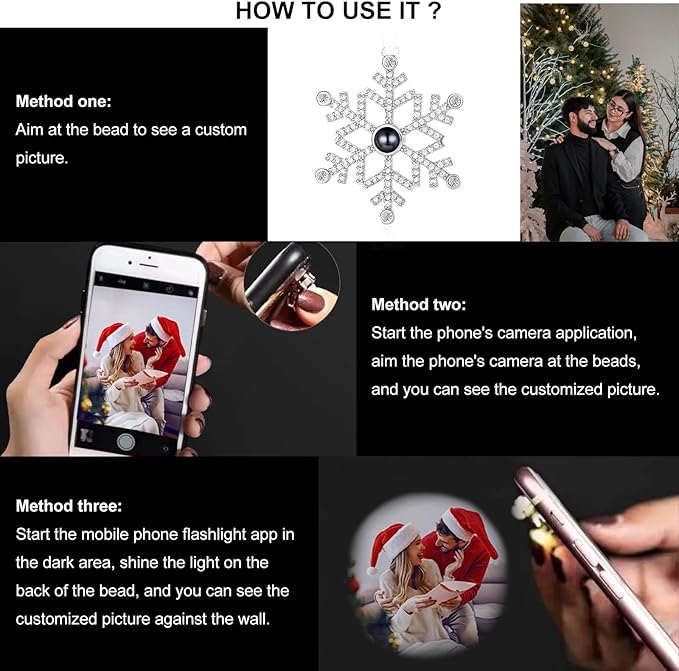 NAZENTI Personalized Christmas Ornaments with Photo, Custom Family Projection Ornament, Christmas Snowflake Photo Projection Hanging, Family Ornament with Picture Inside, Xmas Tree Decor