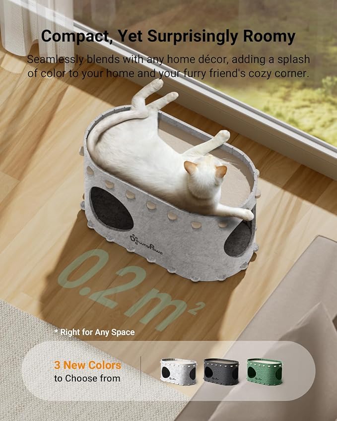 DownyPaws Cat House for Indoor Cats, Cat Bed Cave for Multiple & Large Cats Up to 22 Lbs, Scratch Resistant Peekaboo Cat Caves, Foldable Tunnel Enclosed Bed, PeekaPurr, Marble