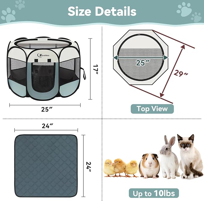 Siedihit Dog Cat Playpen Tent Crate Cage with 2 Washable Pads, Small Grey | Pet Nursing Enclosure Camping Rest Zone for Recovering Pets New Pet Quarantine Room Portable Pop Up Easy Set up lightweight