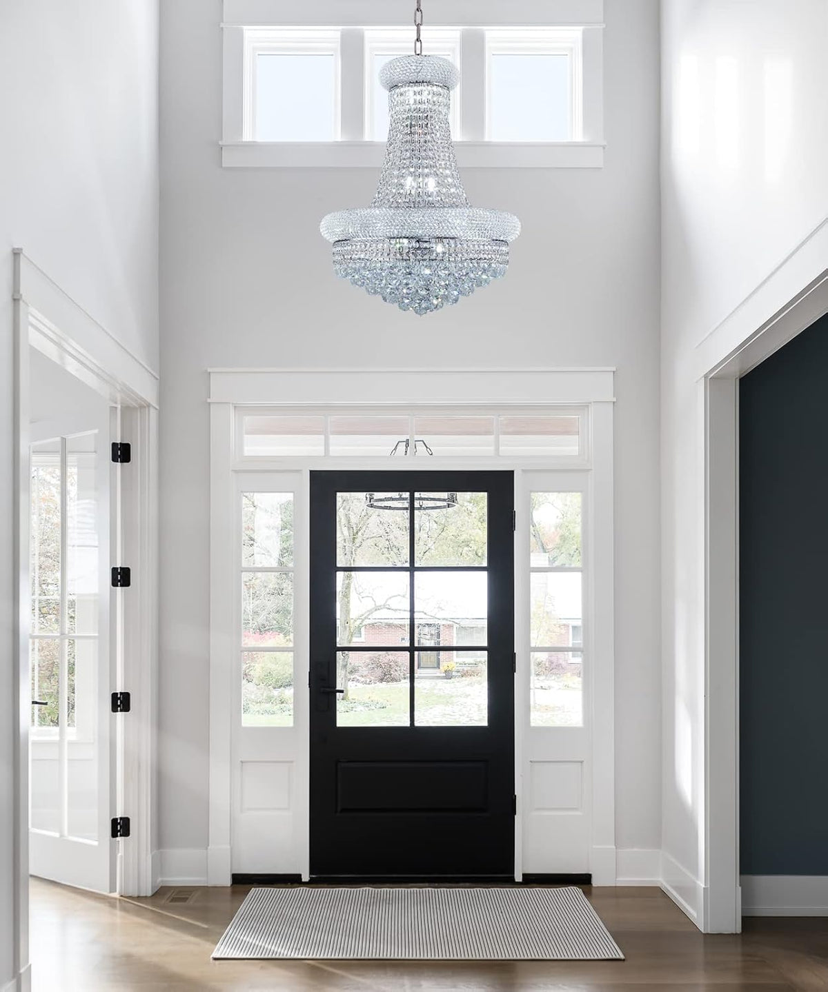 12 - Light Unique Empire Crystal Chandelier for Foyer Entrance Living Room Dining Room Bedroom Entryway Chrome Finish