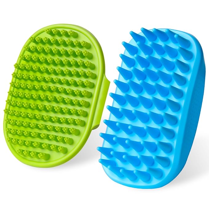 2PCS Dog Bath Brush Set | Adjustable Handle Dog Scrubber for Shampooing, Deshedding & Massaging, Suitable for Pets (Green Blue)