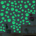 127 Glow in The Dark Dog Paw Stickers Luminous Removable Vinyl Wall Decals for Kids Nursery Bedroom(Green Light)