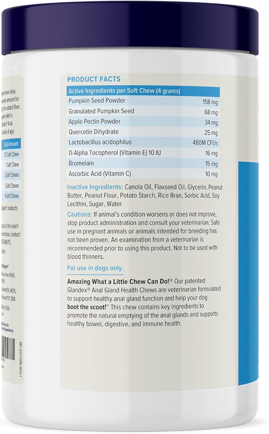 Vetnique Glandex Anal Gland Soft Chew Treats with Pumpkin for Dogs Digestive Enzymes, Probiotics Fiber Supplement for Dogs Boot The Scoot (Peanut Butter Chews, 120 Count)