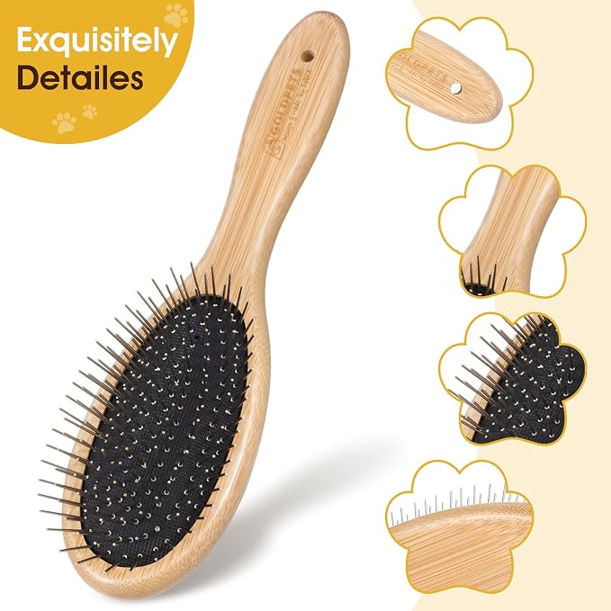 cobee Stainless Steel Pin Dog Brush, Bamboo Handle Grooming Brush 20mm Round Pins Airbag Pet Comb Professional Dog Pin Brush Fur Shedding Comb for Long or Short Hair Cat Dog