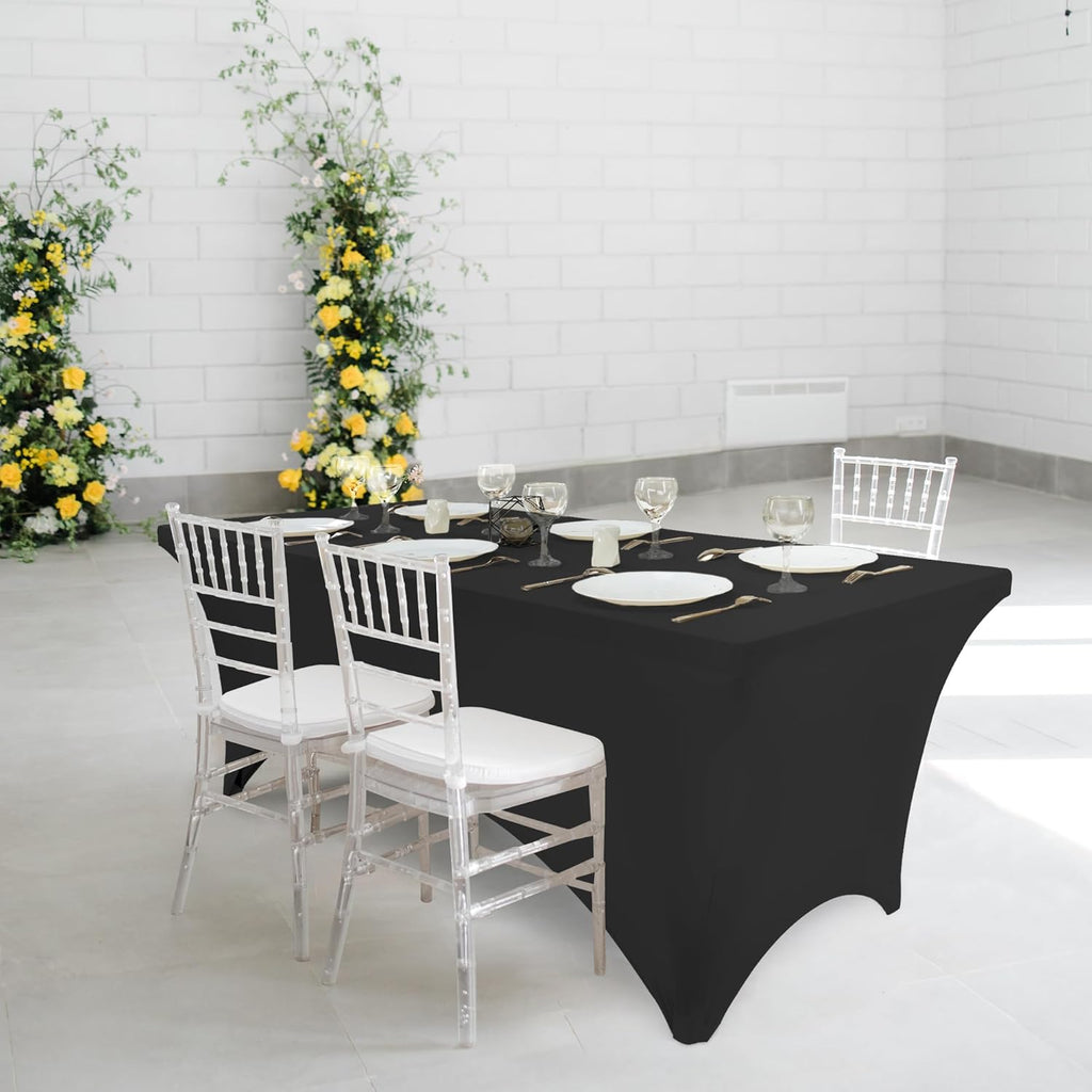 Utopia Kitchen 6FT Spandex Tablecloth [1 Pack, Black] 200 GSM Stretch, Fitted, Washable and Wrinkle Resistant Table Cloth Rectangle Cover for Trade Shows, Wedding, Parties [72Lx30Wx30H Inch]