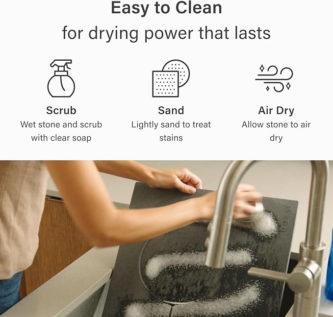 Dorai Home Ceramic Dog Bowls + Stone Drying Mat - Dog Food and Water Bowl Set with Non-Slip Base that Absorbs Spills and Drips - Made with Diatomaceous Earth for Quick Drying - 23.6" x 15.4" - Slate