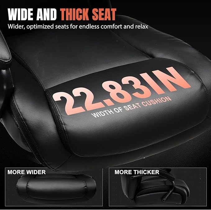 COMHOMA Big and Tall Office Chair 650lbs Ergonomic Office Chair 6 Gear Adjustable Headrest Swivel Rocking Home Office Desk Chairs Leather High Back Executive Office Chairs with Thickened Armrests