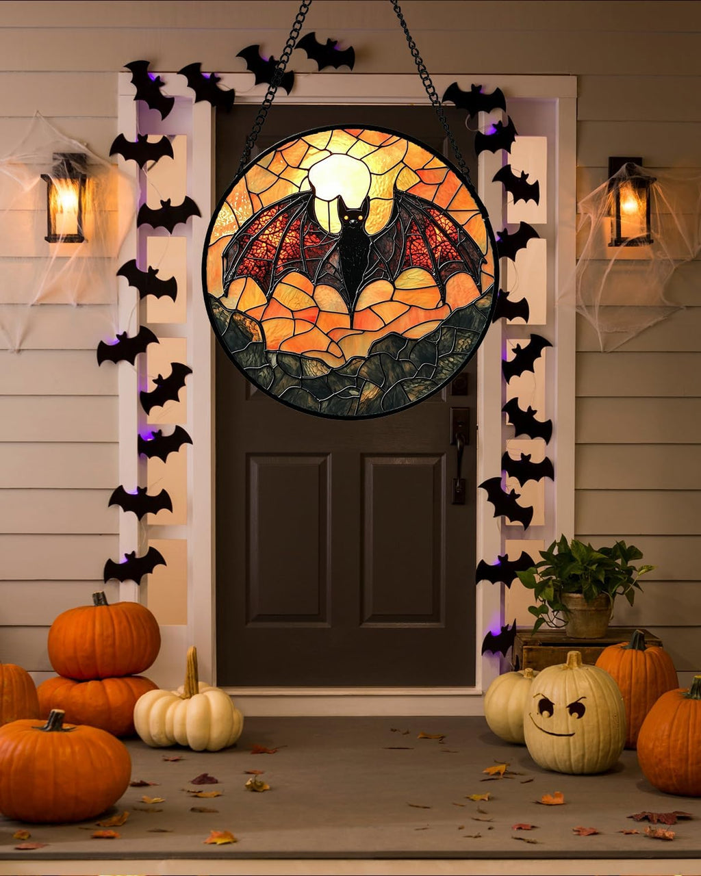 Stained Glass Window Hanging, Black Bat Sun Catcher for Door Home Decor Animal Suncatcher Christmas Mother's Day Birthday Gifts for Women Men Mom and Nana 7.8 in