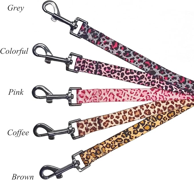 Dog Collar Leash Set, Leopard Pattern, Polyester Material, Adjustable Collar and 5ft Matching Leash, for Small Dogs.(S, Brown Leopard)