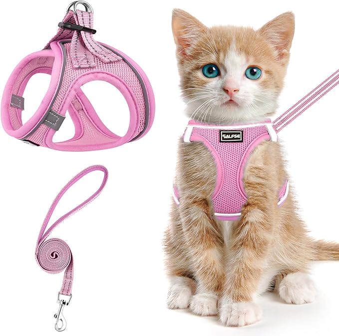 Cat Harness and Leash for Walking Escape Proof, Adjustable Kitten Vest Harness Reflective Soft Mesh Puppy Harness for Outdoor, Comfort Fit, Easy to Control (NPink, XXS)
