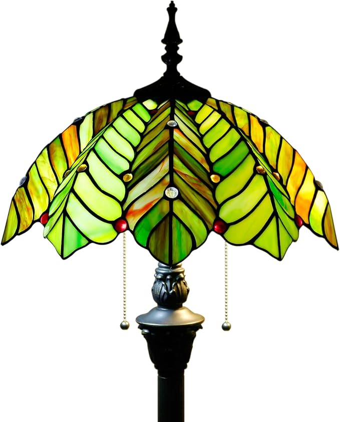 Tiffany Floor Lamp Stained Glass Lamp Standing Reading Light 16x16x70 Inch for Living Room (Amber Green Beach Coconut Tree Style)
