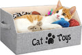 2X Thicker Large Cat Toy Bin Collapsible Cat Toy Box Sturdy Cat Toy Basket Kitten Toy Storage Bed for Organizing Cat Toys Treats Clothes and Accessories (Grey)