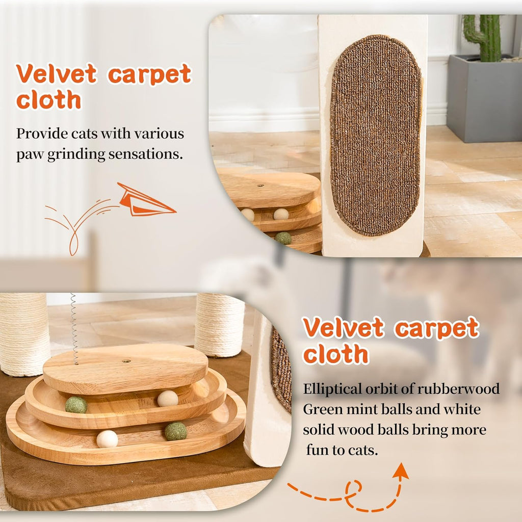 Modern Cat Tree for Indoor Cats with Sisal Rope Scratching Posts, Hand-Woven Cat Condo & Top Perch, Space Capsule Cats Nest, Cute Cat Tree with Interactive Cat Toy