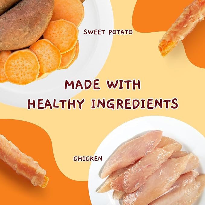 Jungle Calling Dog Treats, Skinless Chicken Wrapped Sweet Potato, Gluten and Grain Free, Chewy Dog Bites for Balanced Nutrition, 6 oz