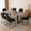 ZckyCine 67" Expandable Dining Table Set for 6, 7-Piece Modern Dining Room Table Set with Gray Wood Grain Finish and Upholstered Chairs, Extendable Kitchen Table with Black Metal Legs