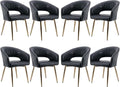 Modern Dining Chairs Set of 8, Upholstered PU Leather Gold Dining Room Chairs with Hollow Back, Accent Armrest Kitchen Chairs with Gold Legs for Living Room Black