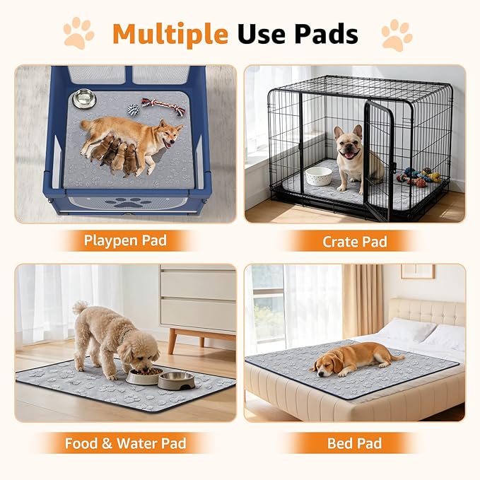 LOOBANI Washable Puppy Pads Waterproof 18"x24", 4 Pack, Gray | Soft Reusable Pee Pads For Dogs, Floor, Crate, Bed, Incontinence, Housebreak, Fast Absorbent, Non-Slip, Leakproof