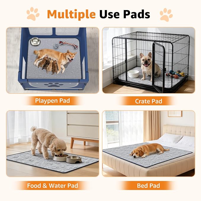 LOOBANI 2 Pack Extra Large Washable Pee Pads for Dogs 48"x48", Gray | Non-Slip Reusable Dog Mat, Super Absorbent & Waterproof Whelping Pads For Floor, Bed, Incontinence, Housebreak, Leak-Proof