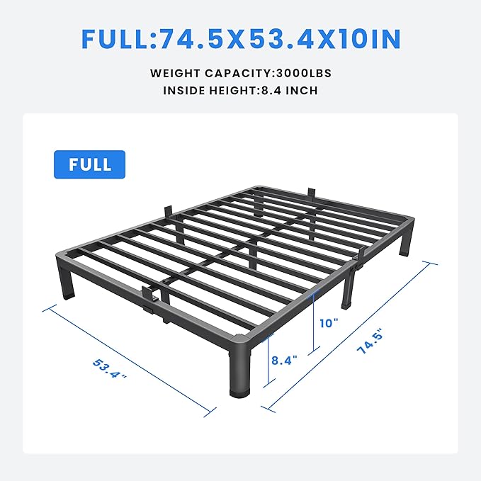 MAF 10 Inch Full Size Metal Platform Bed Frame with Round Corner Legs, 3000 LBS Heavy Duty Steel Slats Support, Noise Free, No Box Spring Needed, Easy Assembly