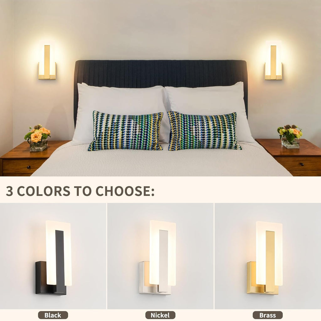 Joosenhouse Modern LED Wall Sconce Set of 2, Brass Warm White Light Wall Sconce 3000K, Hardwired Up and Down Wall Mount Light for Hallway, Bedroom, Study, Living Room Indoor Wall Light