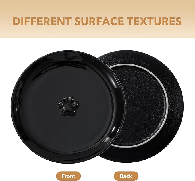 6.1'' Ceramic Wide Cat Dishes, Set of 3 Ceramic Cat Bowls, Indoor Kitten Feeding Wet & Dry Shallow Food Dish Anti Whisker Fatigue(3 Pcs, Black)