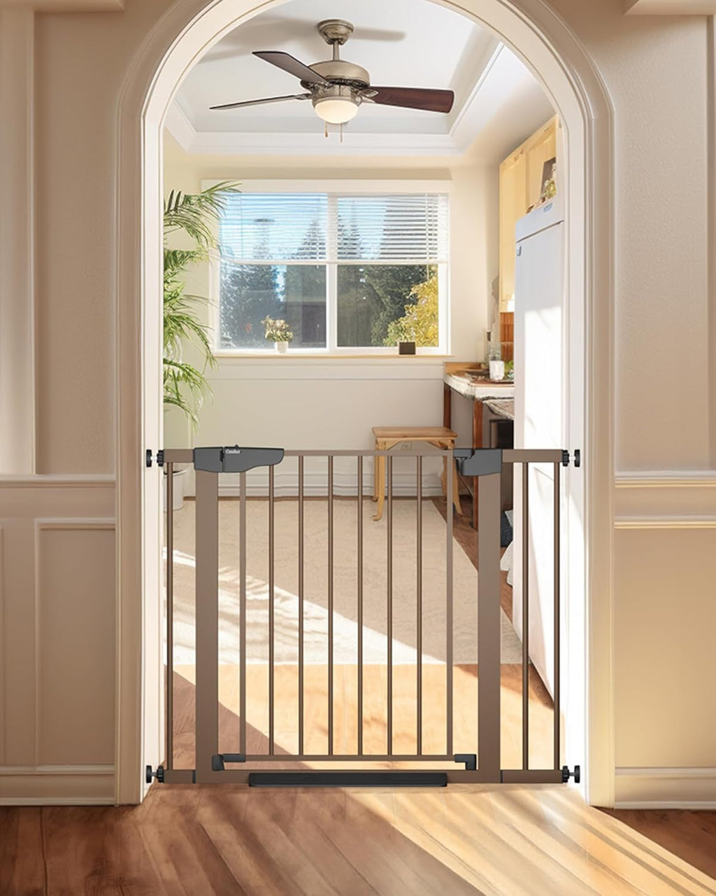 Cumbor 29.7-40.6" Baby Gate for Stairs, Mom's Choice Awards Winner-Dog Gate for Doorways, Pressure Mounted Self Closing Pet Gates for Dogs Indoor, Durable Safety Child Gate with Easy Walk Thru Door