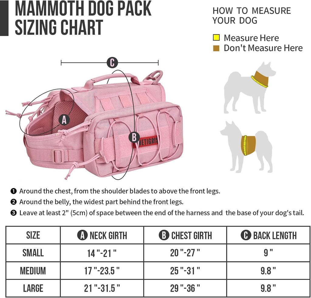 ONETIGRIS Dog Backpack for Medium & Large Dogs, Nylon Backpack for Dogs Tactical Pet Backpack with Side Pockets for Hiking Walking Training Running (Pink, Medium)