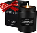Craft & Kin Premium Lavender Woods Candle | Black Christmas Scented Candles for Men | Long Lasting with 45 Hour Burn Time, 7.6oz | Soy Holiday Candle | Aromatherapy at Home | Gifts for Men