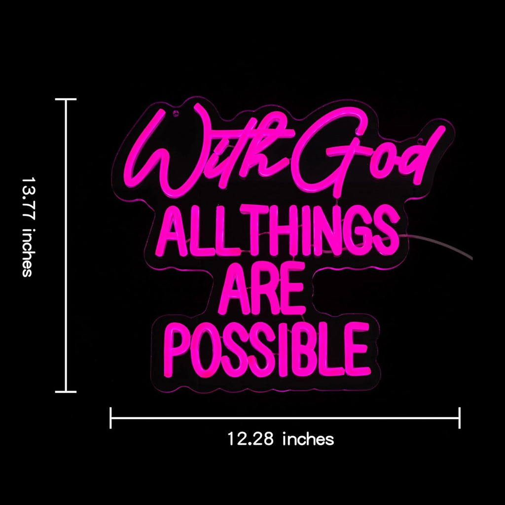 "With God All Things Are Possible" Neon Sign God Neon Light for Wall Decor Letter LED Neon Sign Pink LED Neon Light Dimmable Neon Signs for Bedroom Wedding Church Decoration
