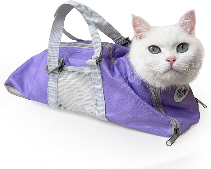 Cinf Cat Nail Clipping Cleaning Grooming Restraint Bag No Scratching Biting for Bathing Nail Trimming Injecting Examining(Taro,M)