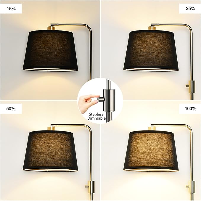 Nintiue 【Upgraded】 Dimmable Floor Lamp, 1000 Lumens LED Edison Bulb Included, Brushed Nickel Arc Floor Lamps Modern Standing Lamp with Black Shade, Tall Lamps for Living Room Bedroom