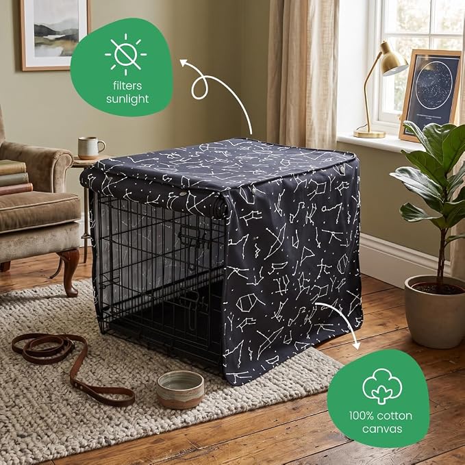 Molly Mutt Rocketman Dog Crate Cover, 100% Cotton Canvas Cover with 2 Roll-Up Panels, Ideal for Dog or Cat Crate, Durable, Washable, and Free of Harmful Chemicals, 36" x 24" x 27"