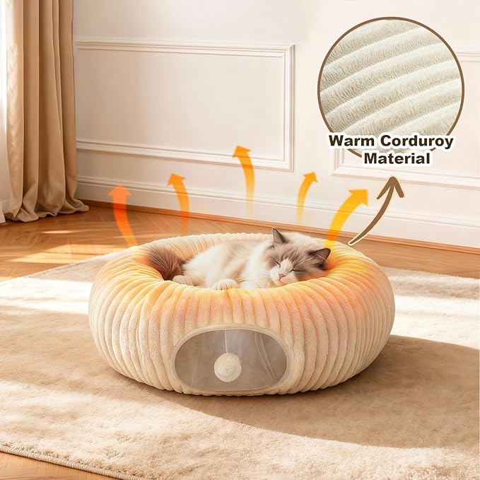 Cat Tunnel Bed with 40 Cat Toys, Collapsible Play Tunnel for Indoor Cats, Cat Tube for Kitten Puppy