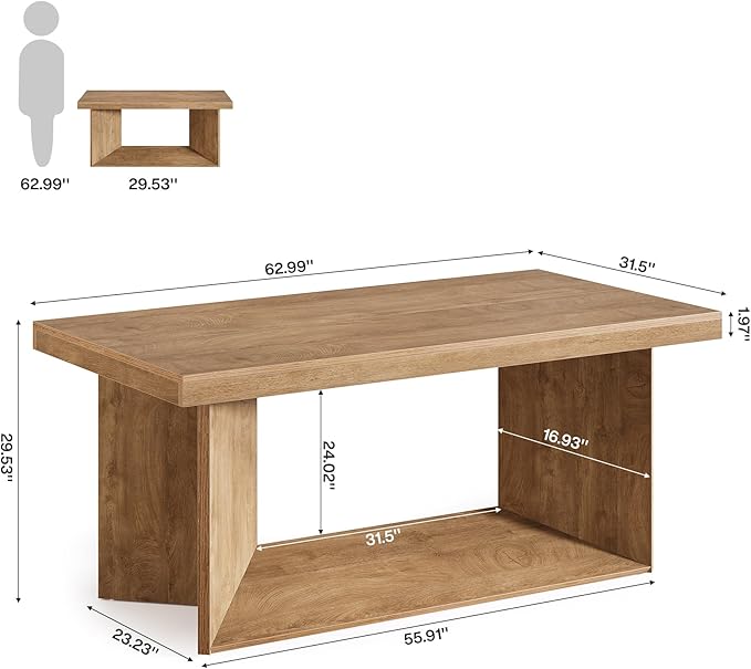 Tribesigns 63-Inch Executive Desk, Large Office Computer Desk with Heavy Duty Pedestal, Farmhouse Simple Workstations Writing Table for Home Office, Rustic Brown