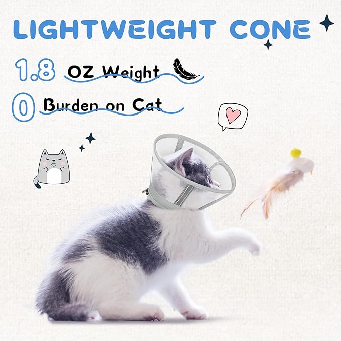 Supet Cat Cone Collar Soft, Air Mesh Recovery Collar to Stop Licking, Breathable Neck Cone Alternative for Small Kitten, Lightweight Cat Head Cone Anti Scratch (M)