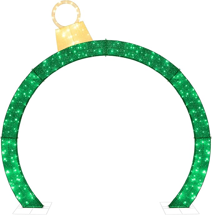 Best Choice Products Large Outdoor Christmas Lighted Archway Decoration, 9.5ft XL with Gold Ornament Cap, 330 LED Lights, Holiday Yard Décor - Green