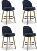 Counter Height Barstools 26 inch Upholstered Swivel Bar Stools with Back and Wood Legs for Kitchen Island,Set of 4,Blue Fabric-Armless