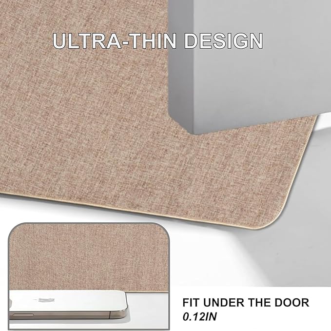 Indoor Door Mat, 1/10 in Ultra Thin Door Mat, Non-Slip Natural Rubber Backing Inside Doormat, Washable, Low-Profile Entrayway Mats, Durable Dirt Trapper for Various Entrance, 35''X24'', Khaki