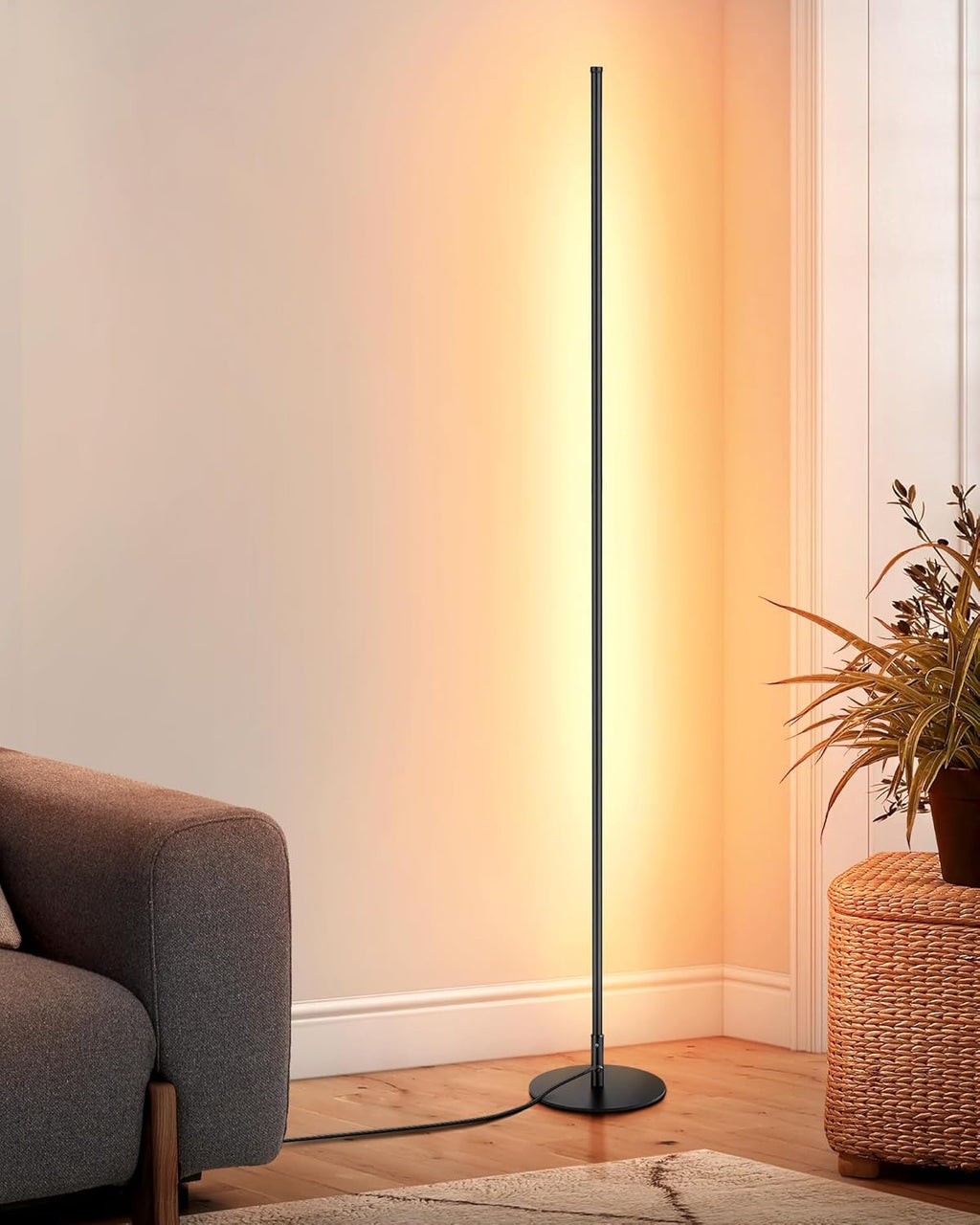 Modern Floor Lamps for Living Room, 56" LED Black Corner Lights with Remote, Dimmable, Floor Standing Lamp for Bedroom Home Office