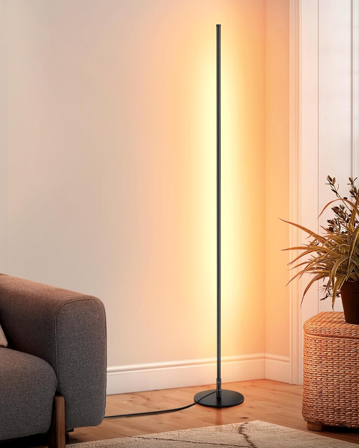 Modern Floor Lamps for Living Room, 56" LED Black Corner Lights with Remote, Dimmable, Floor Standing Lamp for Bedroom Home Office