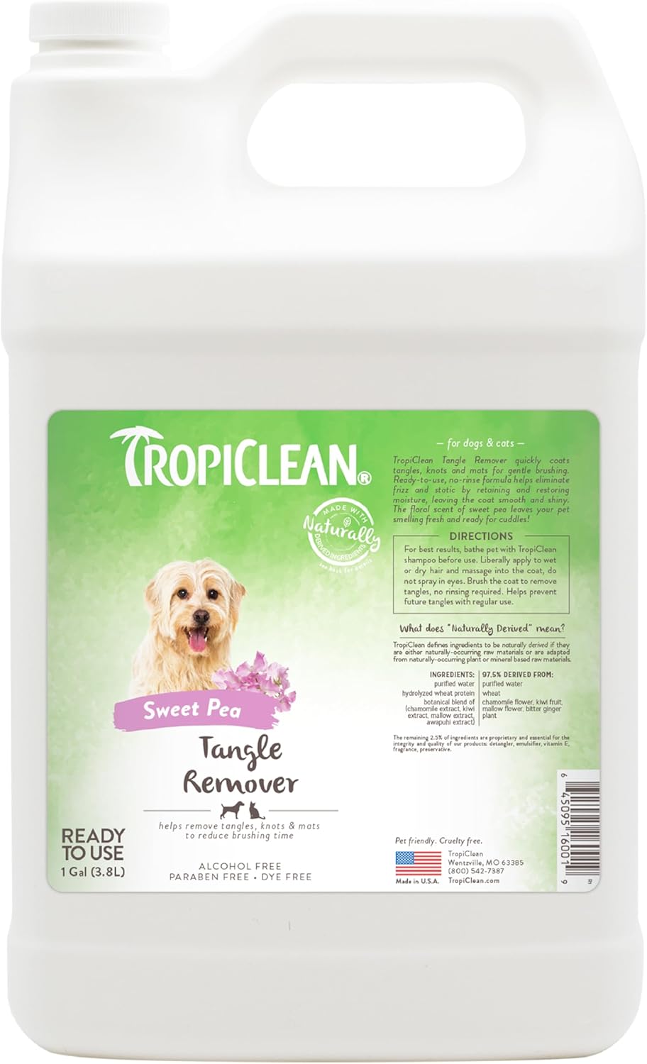 TropiClean Sweet Pea Cat & Dog Detangler Spray Dematting | Dog Conditioner Spray Derived from Natural Ingredients | Made in the USA | 1 Gallon