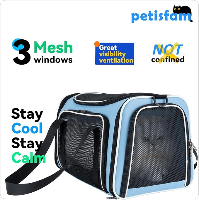 petisfam Pet Carrier Bag for Medium Cats and Puppy. TSA Airlined Approced. Easy Vet Visit, Airline Approved, Top Loading, Easy Storage