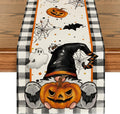 Artoid Mode Buffalo Plaid Gnome Bat Pumpkin Ghost Halloween Table Runner, Sensonal Kitchen Dining Table Decor for Home Party 13 x 120 Inch
